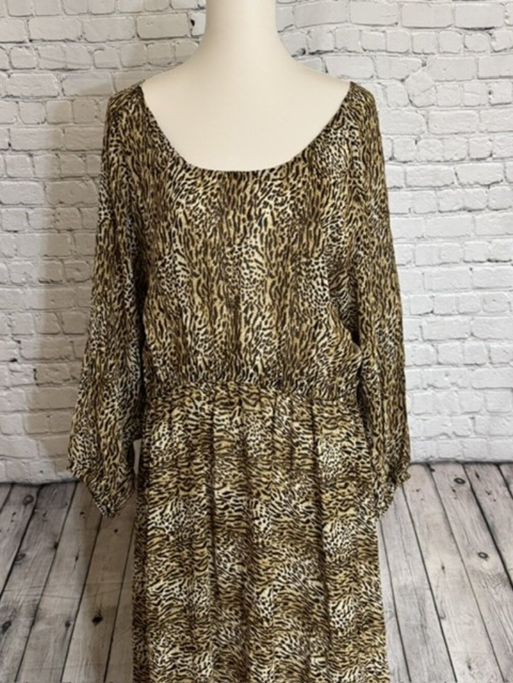 Rachel Pally White Label Leopard Animal Print Blouson Midi Dress 1X